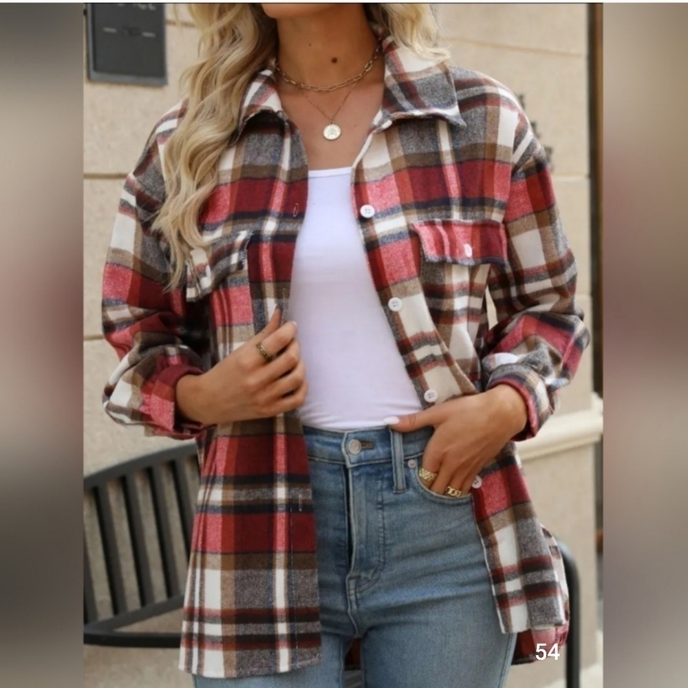 NEW! Plaid Print Button Front Shirt, Casual Long Sleeve Collar Shirt . 🍂🍁